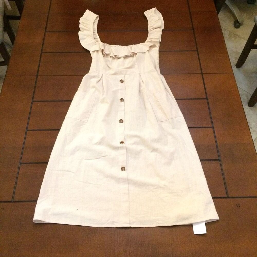 NWT Cupshe cream button up dress small scalloped